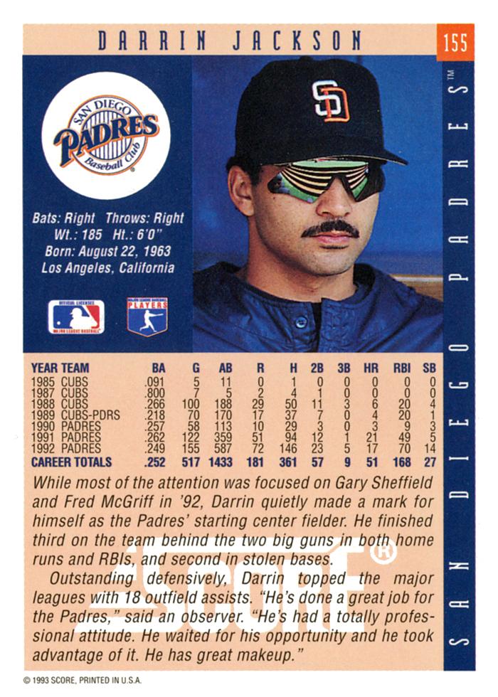 Darrin Jackson  baseball card collectible - Main Image 2