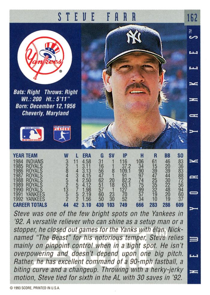 Steve Farr  baseball card collectible - Main Image 2
