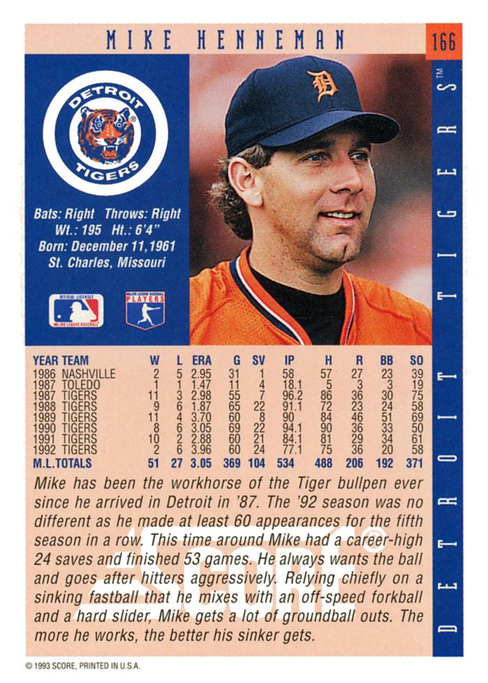 Mike Henneman  baseball card collectible - Main Image 2