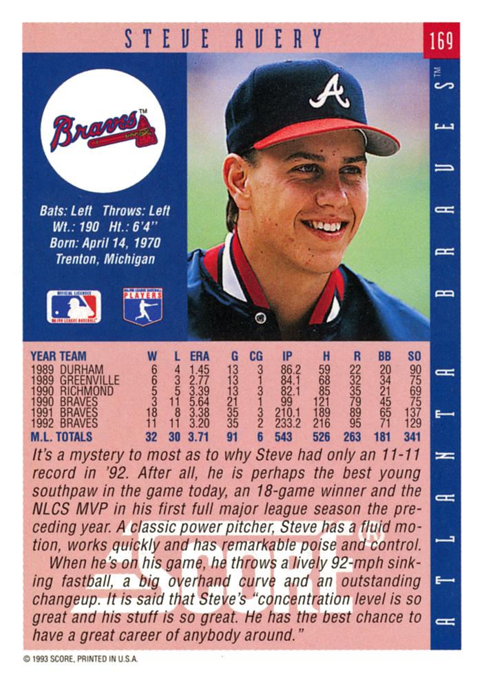 Steve Avery  baseball card collectible - Main Image 2