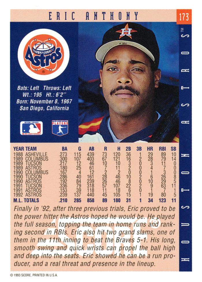 Eric Anthony  baseball card collectible - Main Image 2