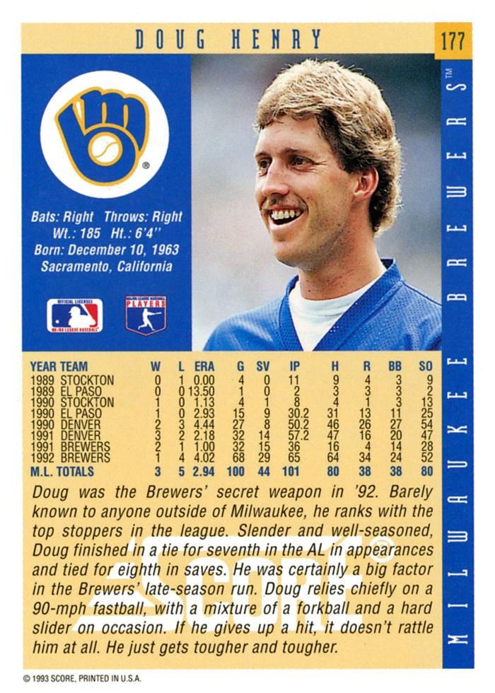Doug Henry  baseball card collectible - Main Image 2