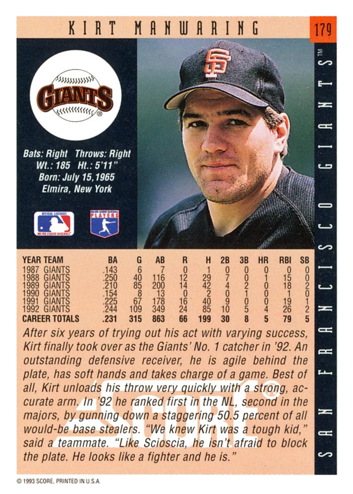 Kirt Manwaring  baseball card collectible - Main Image 2