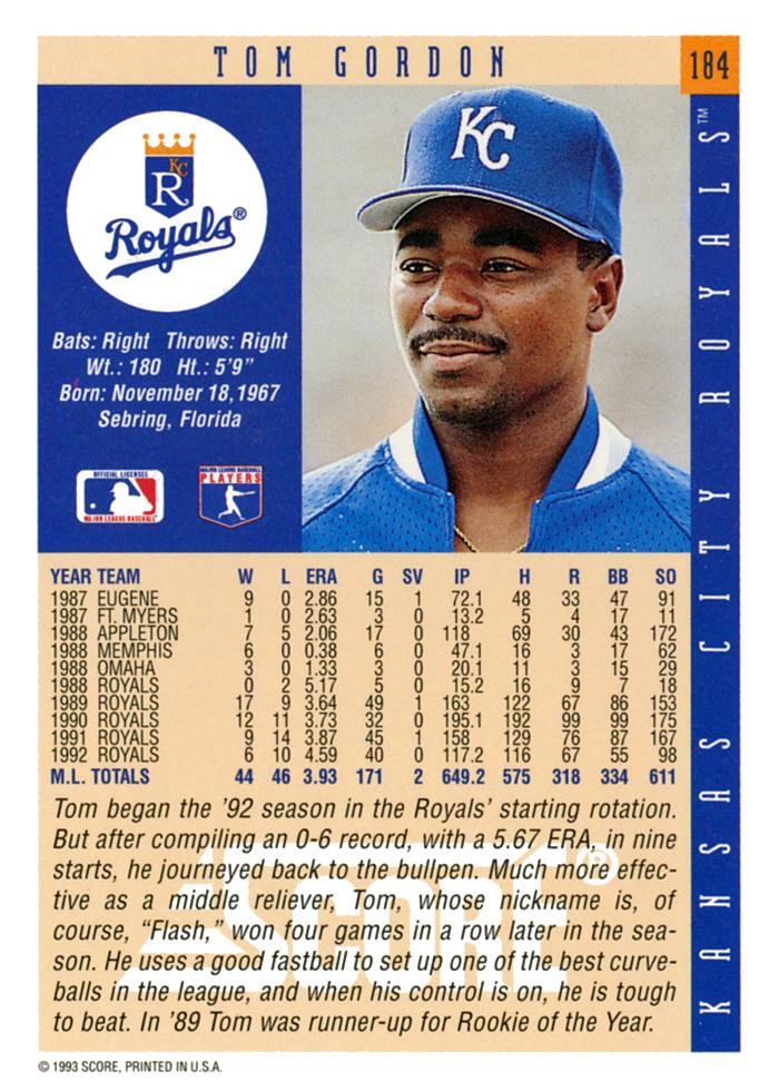 Tom Gordon  baseball card collectible - Main Image 2