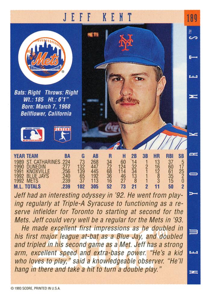 Jeff Kent  baseball card collectible - Main Image 2