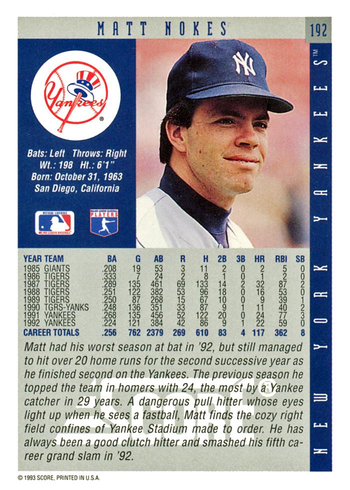 Matt Nokes  baseball card collectible - Main Image 2