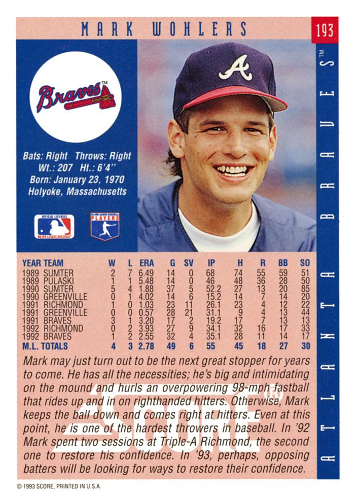 Mark Wohlers  baseball card collectible - Main Image 2