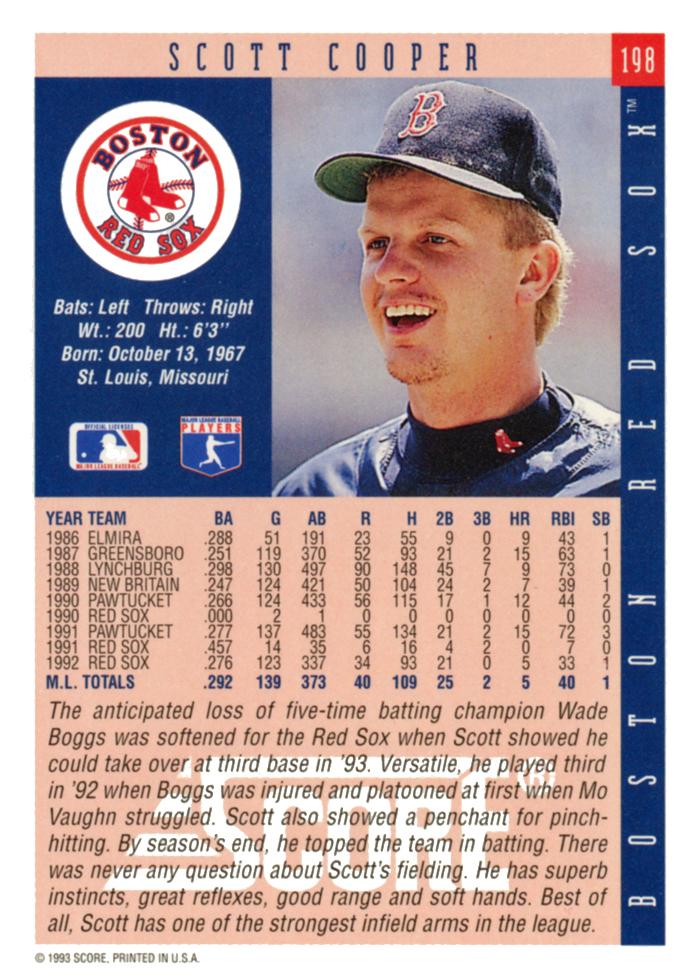 Scott Cooper  baseball card collectible - Main Image 2