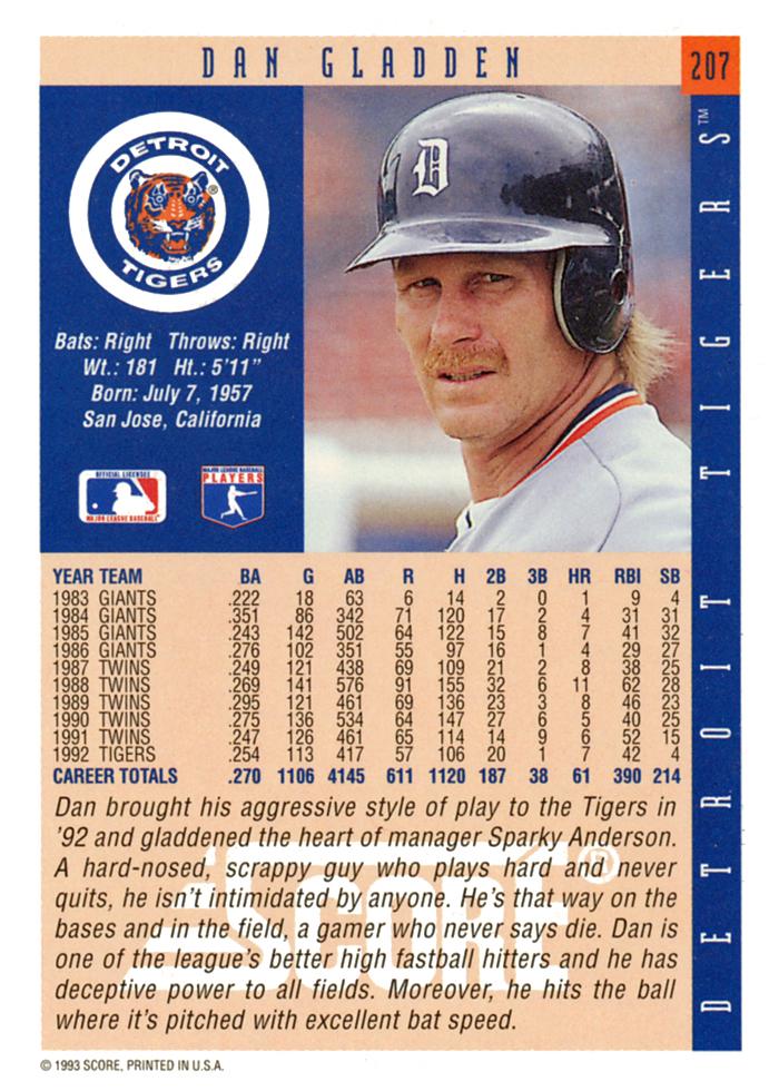 Dan Gladden  baseball card collectible - Main Image 2