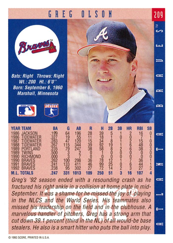 Greg Olson  baseball card collectible - Main Image 2