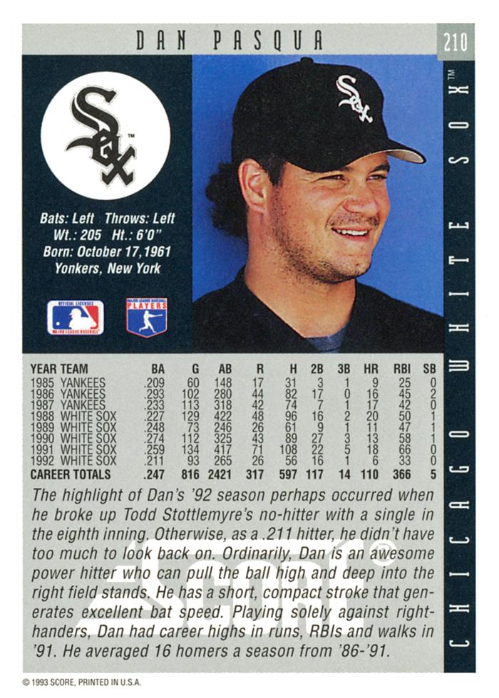 Dan Pasqua  baseball card collectible - Main Image 2