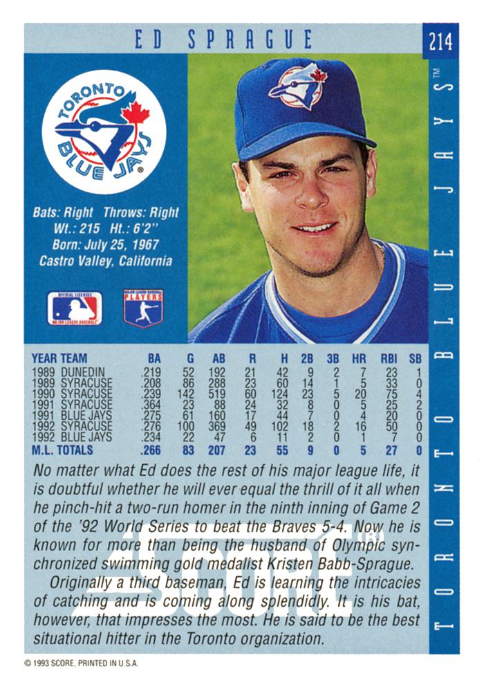 Ed Sprague  baseball card collectible - Main Image 2