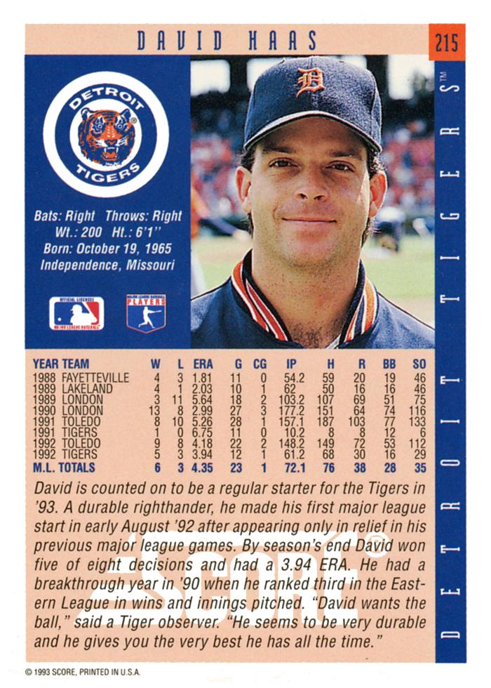 David Haas  baseball card collectible - Main Image 2