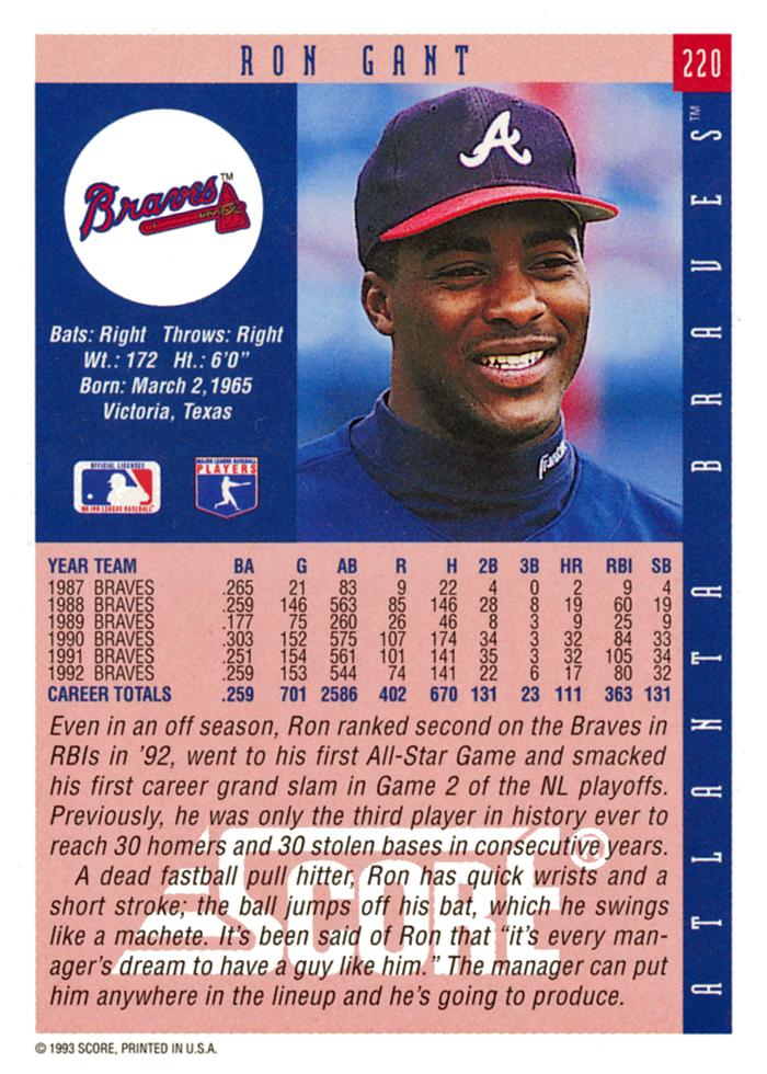 Ron Gant  baseball card collectible - Main Image 2