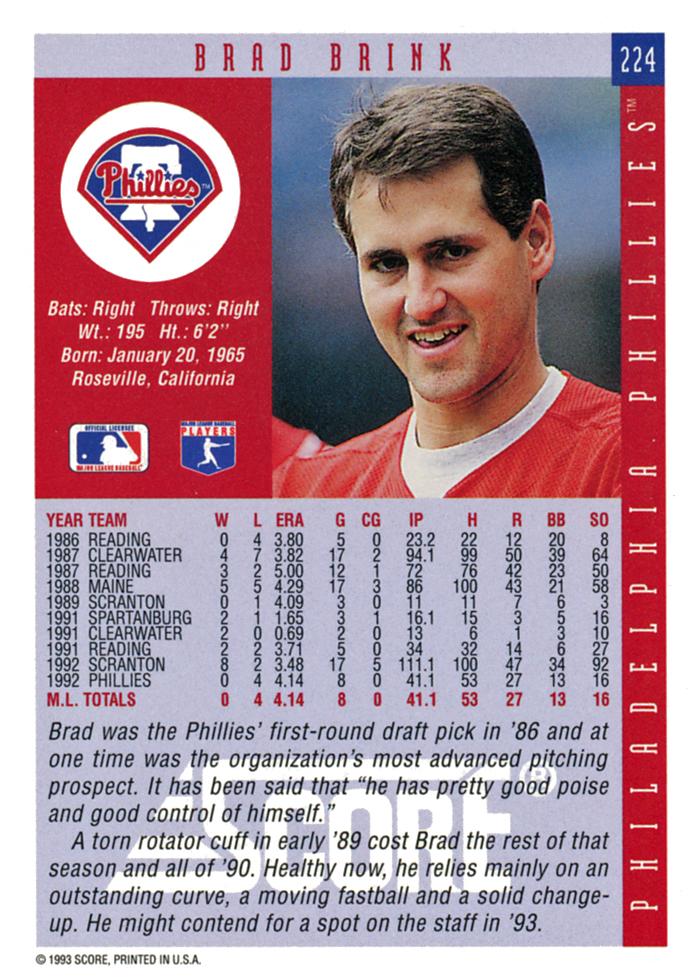 Brad Brink  baseball card collectible - Main Image 2