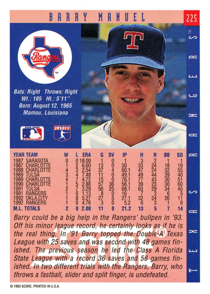 Barry Manuel  baseball card collectible - Main Image 2