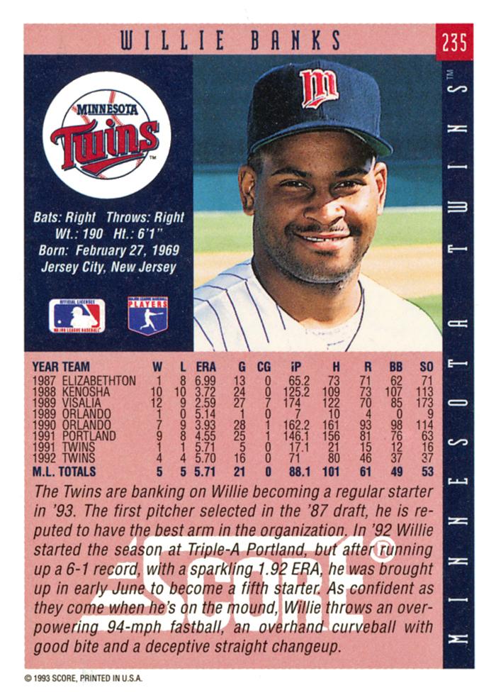 Willie Banks  baseball card collectible - Main Image 2