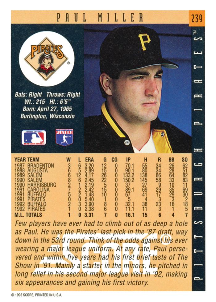 Paul Miller  baseball card collectible - Main Image 2