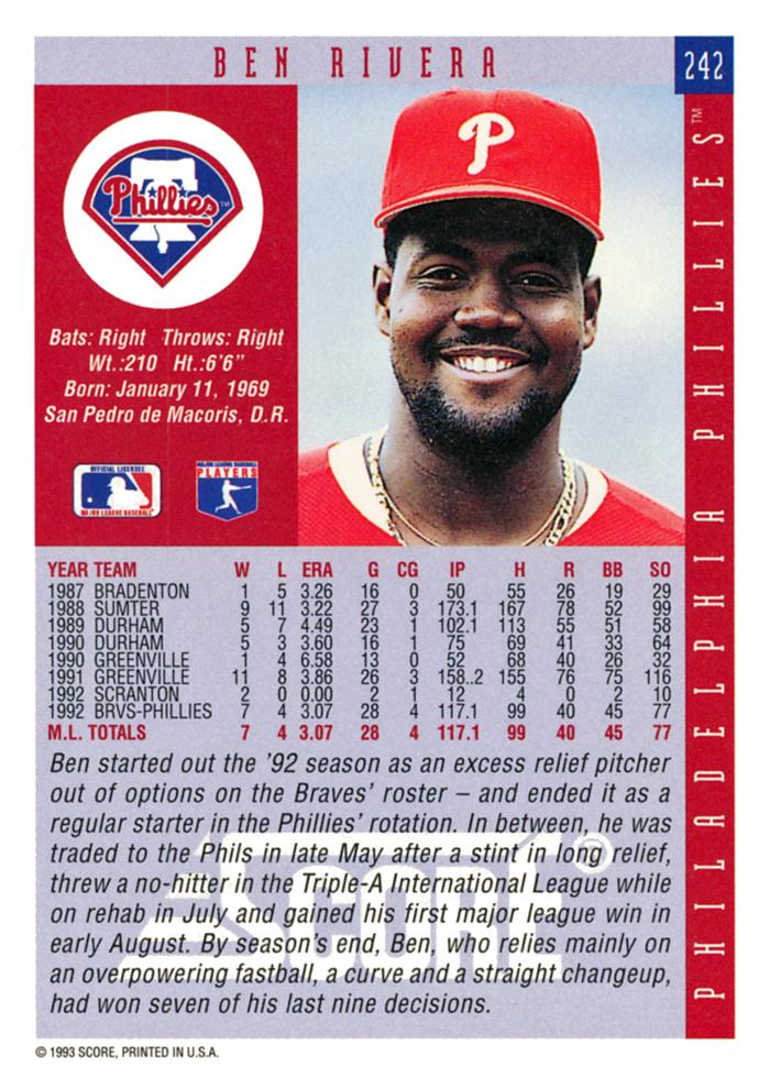 Ben Rivera  baseball card collectible - Main Image 2