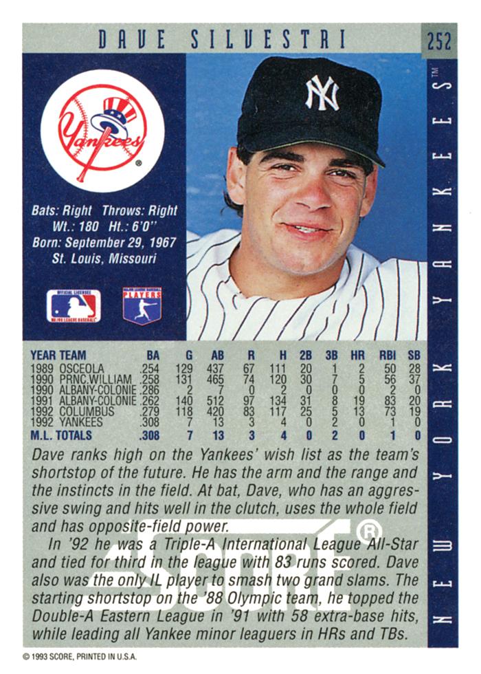 Dave Silvestri  baseball card collectible - Main Image 2