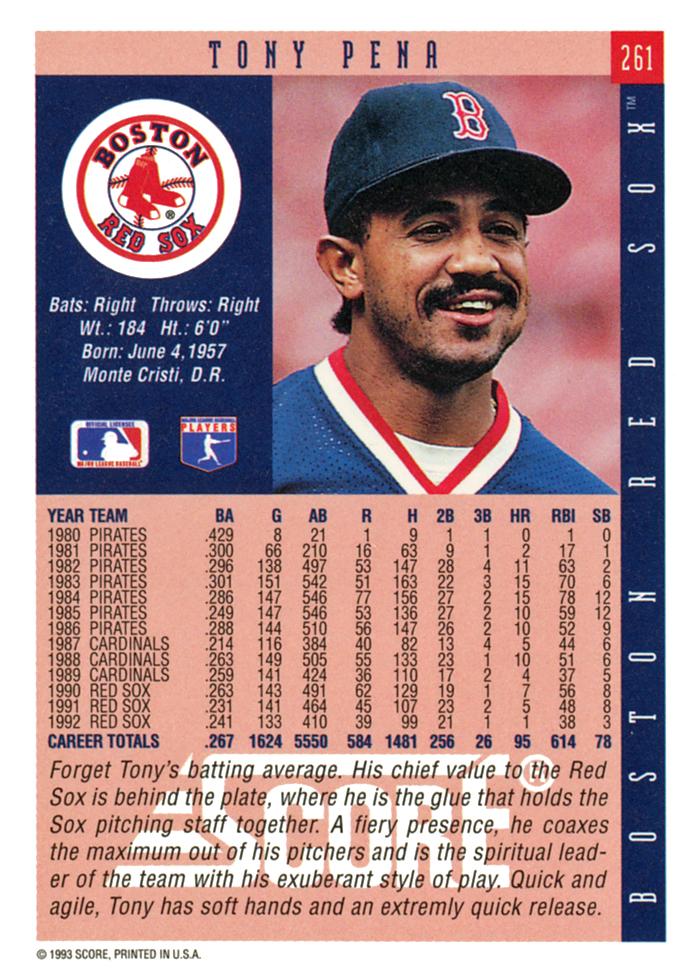 Tony Pena  baseball card collectible - Main Image 2
