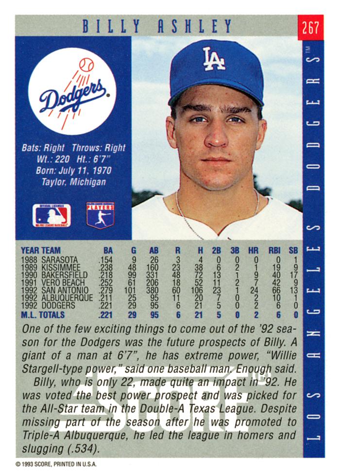 Billy Ashley  baseball card collectible - Main Image 2