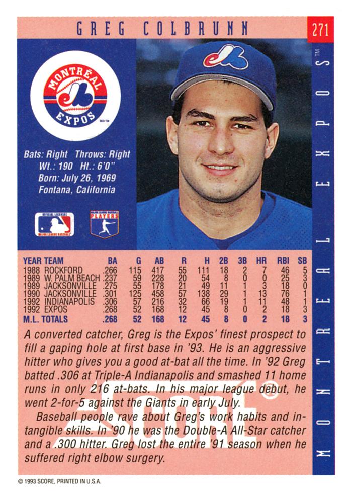 Greg Colbrunn  baseball card collectible - Main Image 2