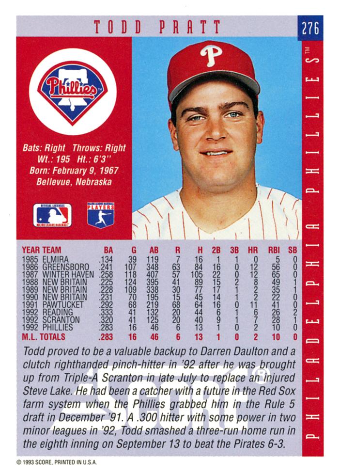 Todd Pratt  baseball card collectible - Main Image 2