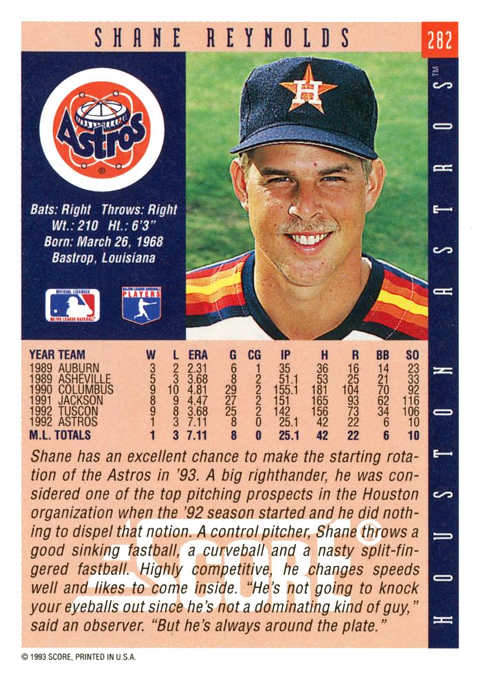 Shane Reynolds  baseball card collectible - Main Image 2