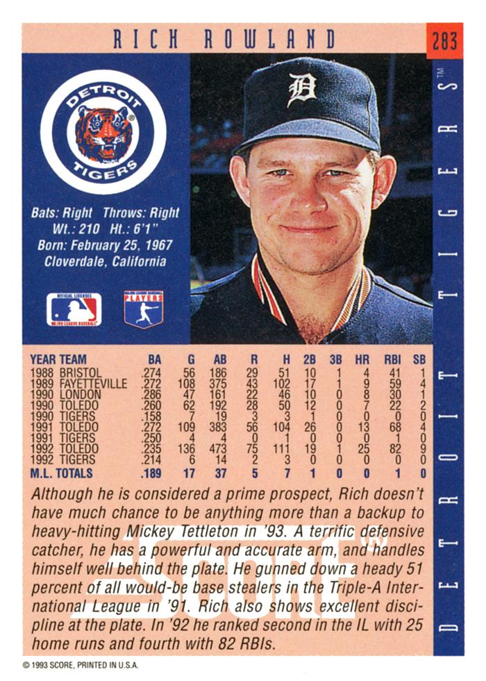 Rich Rowland  baseball card collectible - Main Image 2