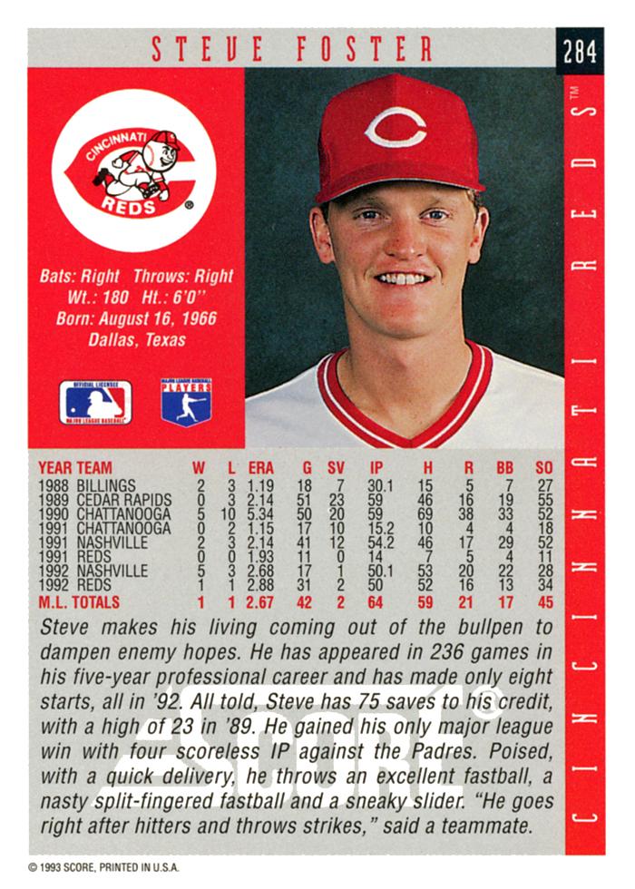 Steve Foster  baseball card collectible - Main Image 2