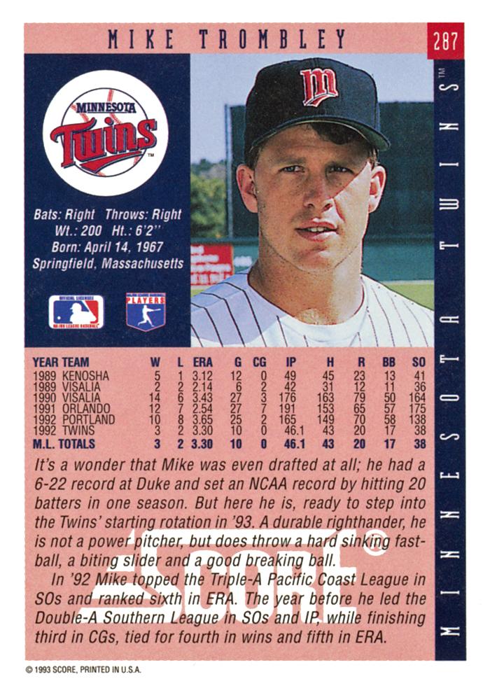Mike Trombley  baseball card collectible - Main Image 2