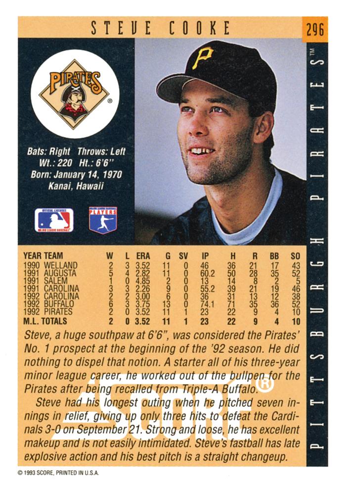 Steve Cooke  baseball card collectible - Main Image 2