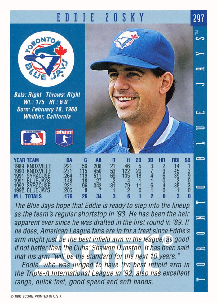 Eddie Zosky  baseball card collectible - Main Image 2