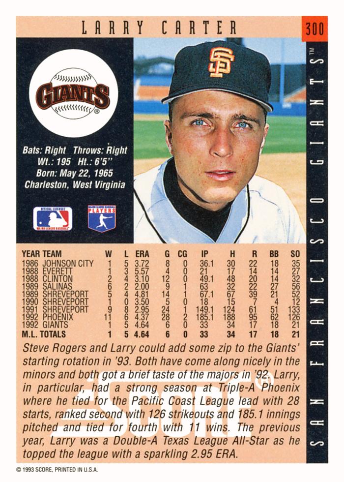 Larry Carter  baseball card collectible - Main Image 2