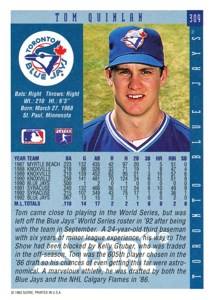 Tom Quinlan  baseball card collectible - Main Image 2