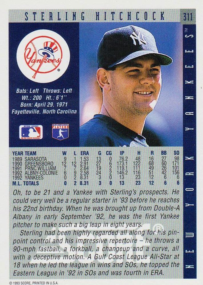 Sterling Hitchcock  baseball card collectible - Main Image 2