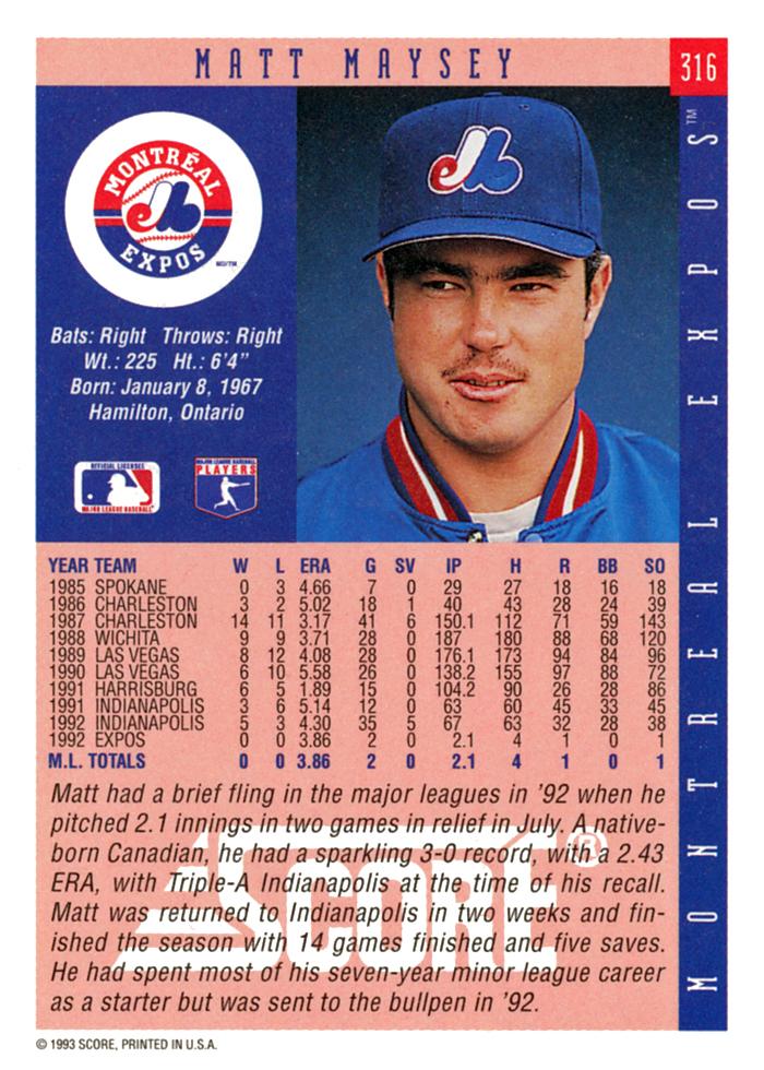 Matt Maysey  baseball card collectible - Main Image 2