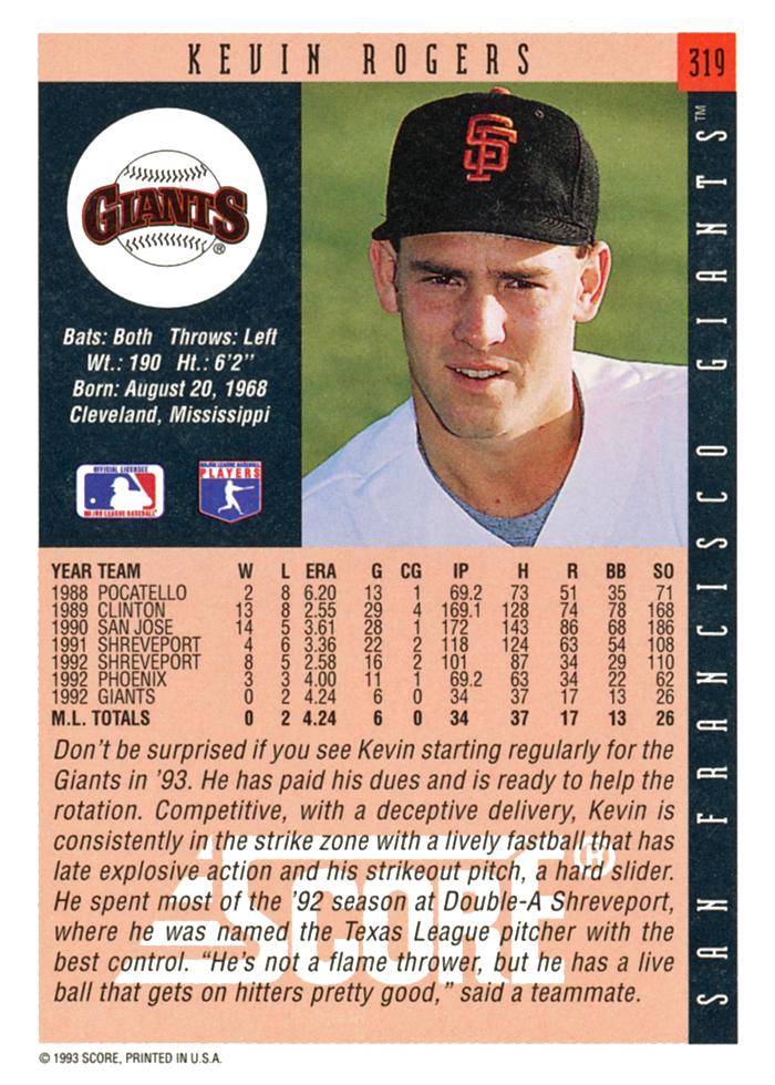 Kevin Rogers  baseball card collectible - Main Image 2