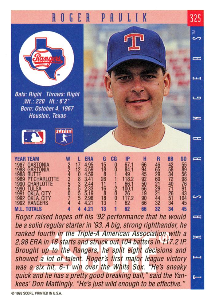 Roger Pavlik  baseball card collectible - Main Image 2