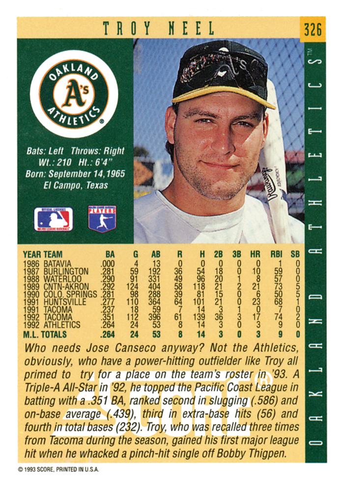 Troy Neel  baseball card collectible - Main Image 2