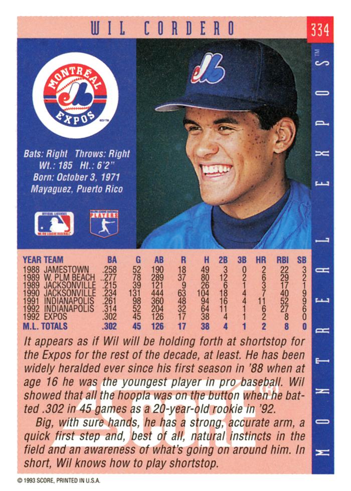 Wil Cordero  baseball card collectible - Main Image 2