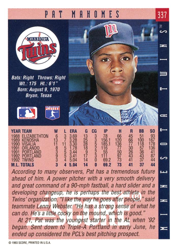 Pat Mahomes  baseball card collectible - Main Image 2