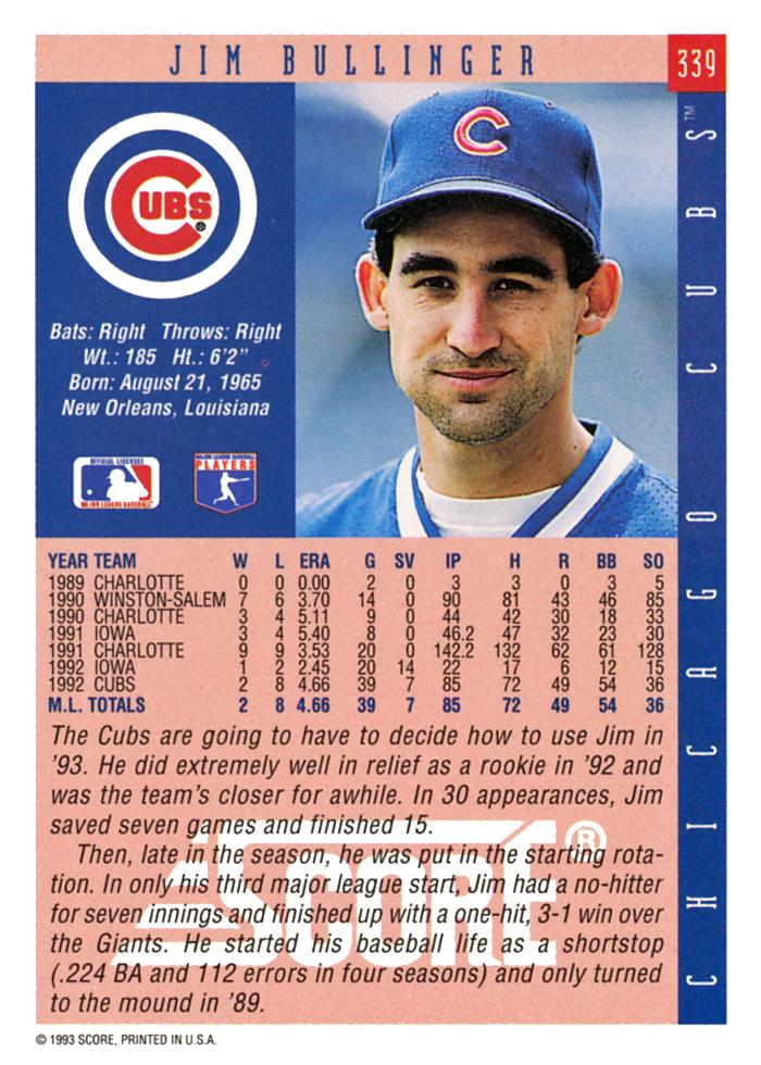 Jim Bullinger  baseball card collectible - Main Image 2