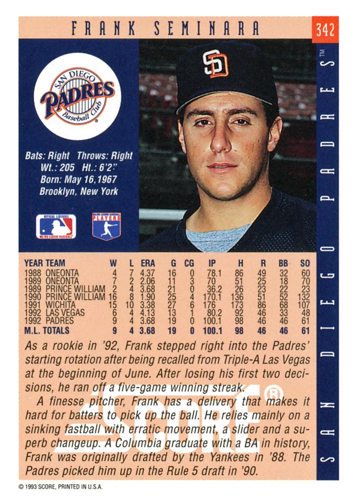 Frank Seminara  baseball card collectible - Main Image 2