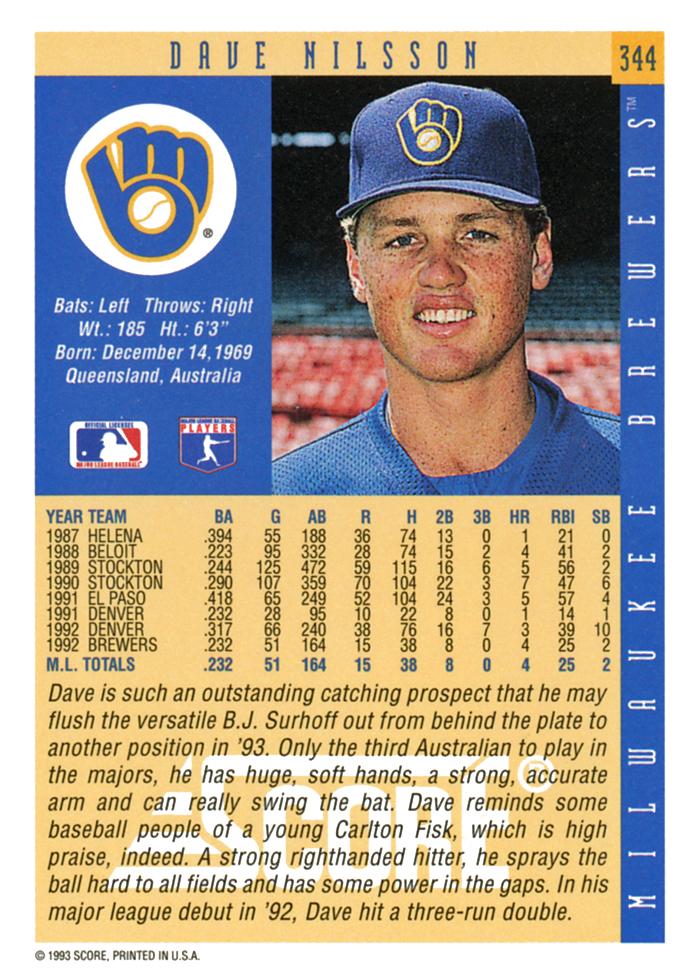 Dave Nilsson  baseball card collectible - Main Image 2