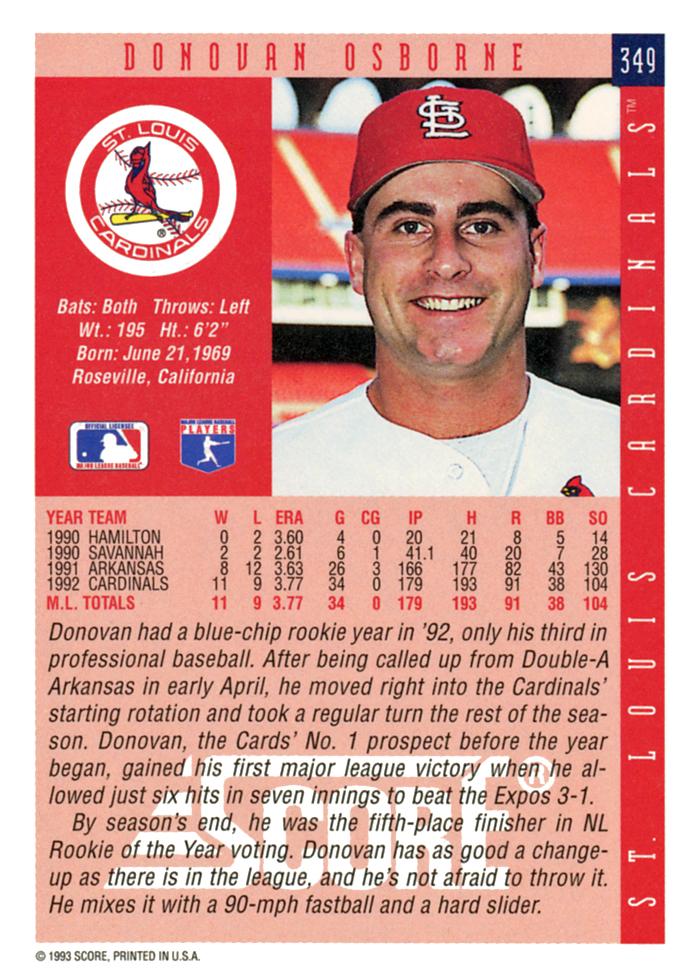 Donovan Osborne  baseball card collectible - Main Image 2