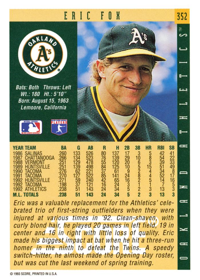 Eric Fox  baseball card collectible - Main Image 2