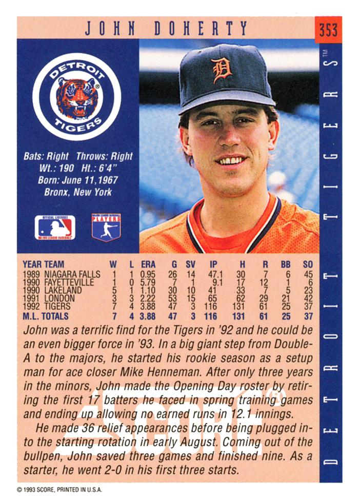 John Doherty  baseball card collectible - Main Image 2