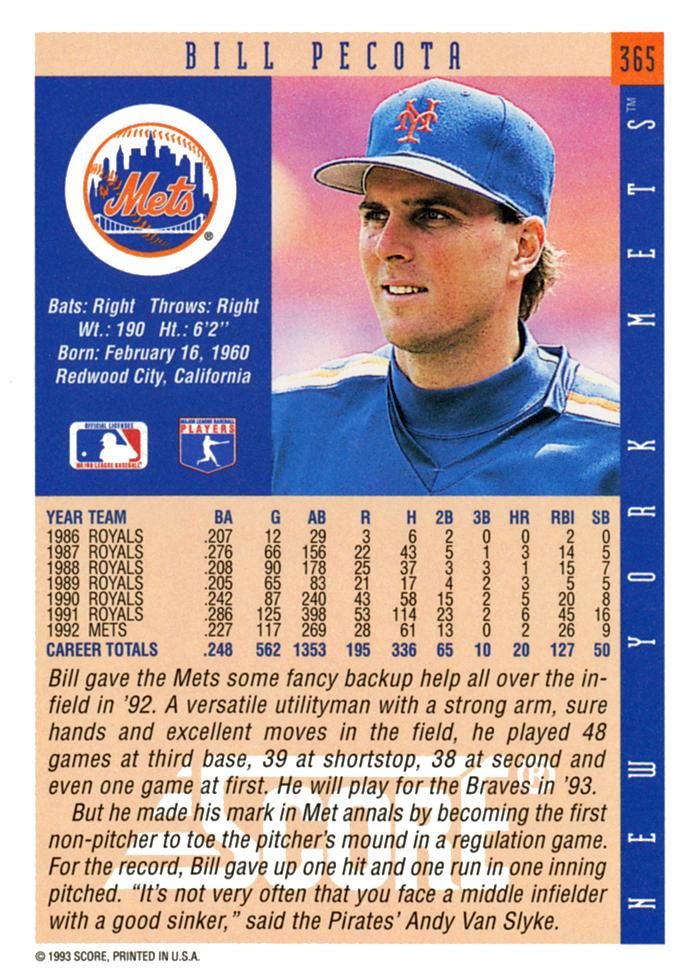 Bill Pecota  baseball card collectible - Main Image 2